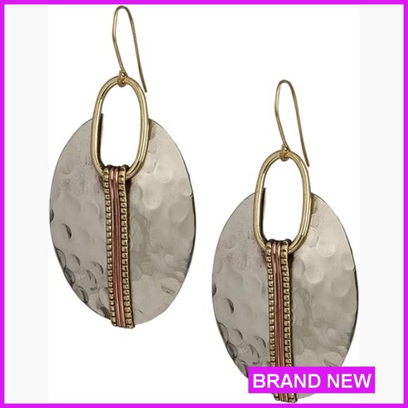 Boho Dangle Earrings Mixed Metal Hammered Ethnic Trendy Western Handmade Jewelry